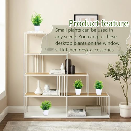 GREENTIME 4 Pcs Fake Plants Potted Small Artificial Plant Indoor Faux Greenery in White Pot for Home Office Bedroom Desk Bathroom Shelf Farmhouse Decorations - color: White-4