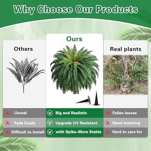 48in 96 Leaves Large Fake Ferns, 1Pcs Outdoor Faux Plants UV Resistant Artificial Plants Outdoor, Realistic Artificial Ferns for Outdoors Planter, Boston Fern for Porch Home Garden Patio Hanging Decor - size: 1 Count (48 Inches)