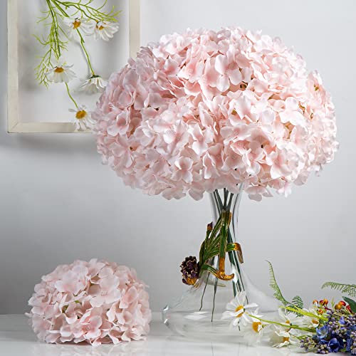 DuHouse Silk Hydrangea Artificial Flower Heads with Stems Fake Hydrangeas Flowers for DIY Wedding Centerpiece Home Decor,Pack of 6 (Baby Pink) - color: Baby Pink