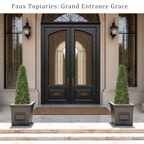 4ft Artificial Boxwood Topiary Trees (Set of 2) - UV Resistant Faux Plants Outdoor, Realistic 48in Fake Potted Bushes and Shrubs for Front Porch, Planter, Patio - Low Maintenance & Evergreen - color: Boxwood Light Green, size: 48in