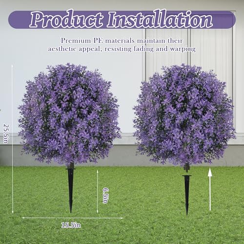 Sunnyglade 25.5" Set of 2 Artificial Lilac Flowers Tree, Faux Lilac Shrub Bushes with Ground Spike, UV Resistant Fake Delphinium Antirrhinum for Indoor, Garden, Yard, Porch, Patio Decor (Purple) - color: Purple