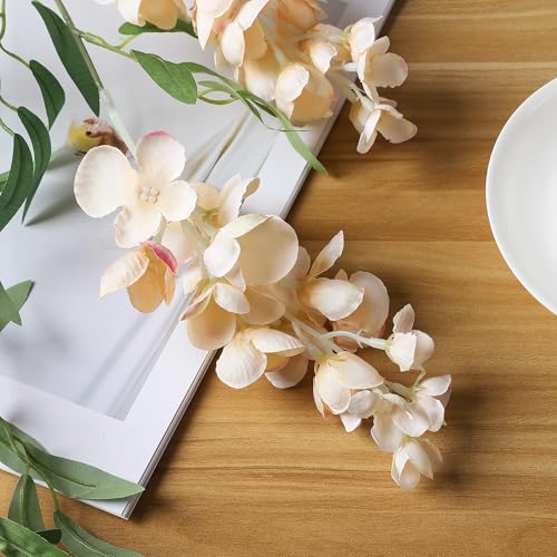 Duovlo 4Pcs 6.6Ft/Piece Imitation Silk Wisteria Garland Hanging Flower Vine for Home Outdoor Garden Ceremony Wedding Arch Floral Decor (Champagne) - color: Champagne