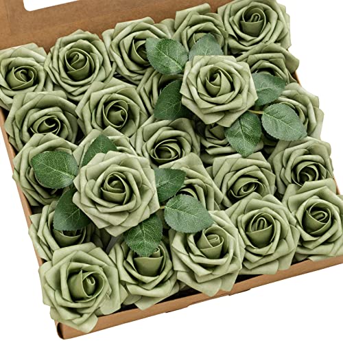 Ling's moment Artificial Roses, Elf Green, 3 Inch 25 Pcs | Foam Material, With Stems, DIY Floral, Wedding Bouquet/Centerpieces, Party/Room/Garden Decor - color: Gn- Elf Green, size: 25Pcs