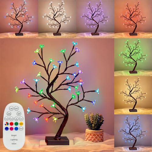 PEIDUO RGBW Cherry Blossom Tree, Light up Bonsai Tree 36 Color-Changing LED, Lit Spirit Tree Lamp with Controller for Christmas Indoor Home Bedroom Tabletop Decoration, USB/Battery Powered, 17.5 Inch - style: RGBW Cherry Blossom Tree