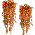 6pcs Artificial Hanging Fall Plants Fake Hanging Plant Faux Eucalyptus Leaf Greenery Vine Outdoor UV Resistant Plastic Plants (6, Fall Orange) - color: Fall Orange
