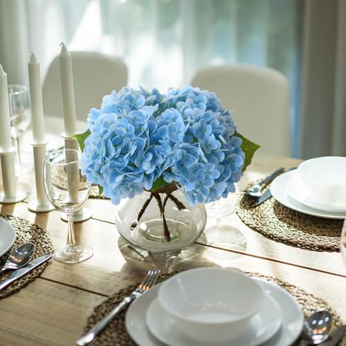 Leftover Hydrangea Artificial Flowers with Vase,Blue Real Touch Hydrangea Flowers with Butterfly,Faux Hydrangea Flowers for Floral Centerpieces for Tables,Home Decor,Wedding Decor,Coffee Table Decor - color: Blue Hydrangea
