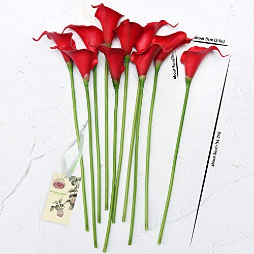 FiveSeasonStuff Real Touch Calla Lily Artificial Flowers Wedding Bridal Bouquet | Floral Arrangements | 15 Calla Lilies (Scarlet Red) - color: Scarlet Red
