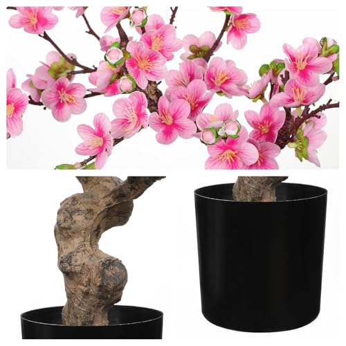 Faux Cherry Blossom Decor Pink Silk Flowers Arrangement 17.3" Small Cherry Blossom Flowers Tree Realistic Artificial Flowers with Vase Pot Fake Flowers for Home Office Table Centerpiece Wedding Decor - color: Pink #1, size: 17.3 inch