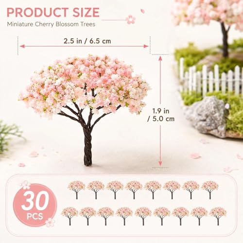 LOGOFUN 30pcs Miniature Cherry Blossom Trees | Mini Model Trees; For Train Railway Architecture Diorama Dollhosue Micro Landscape Sand Table Decor