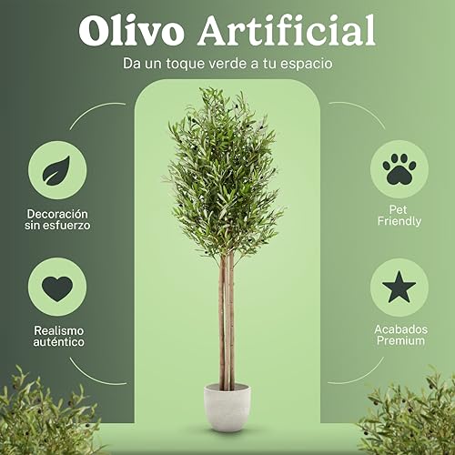 Maia Shop 7ft Artificial Olive Tree Plant for House, Apartment or Office – Realistic Fake Indoor Plants for Living Room, Bedroom, Bathroom, Entryway - color: Olive, size: 6ft 5in