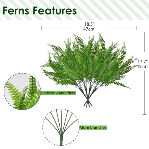 GnFlus Artificial Plant Fake Boston Fern Bushes UV-Resistant 4pcs Faux Greenery Shrubs Branches for for Decor Home Indoor Outdoor Garden 4pcs - color: Fern