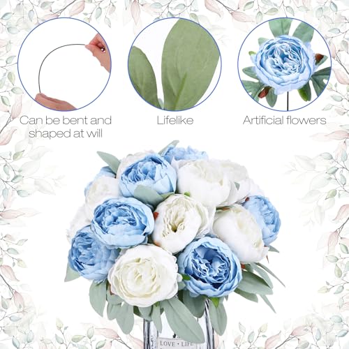 Zeyune 50pcs Artificial Peonies Flowers 4'' Fake Peonies DIY Craft Silk Flower Bulk for Home Wedding Bridal Bouquet Birthday Dining Room Table Centerpieces Backdrop Party Decor(Blue and White) - color: Blue and White