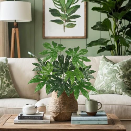 Hollyone 2PCS Artificial Fatsia Jaonica Leaves 30.7" Fake Tropical Monstera Bushes Tree Leaf Large Faux Greenery Stem Shrub for Indoor Outdoor Home Garden Arrangement Jungle Safari Wedding Party Decor - color: Tropical Palm, size: Bushes