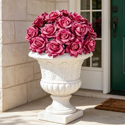 INXUGAO Artificial Flowers Fake Roses for Outdoor, 6Pcs 28" Long Stem Silk Roses for Wedding Indoor Outside Party Decor, Realistic Faux Bouquet for Tall Vase Planter (Fuchsia) - color: Rose-fuchsia 6 Pcs