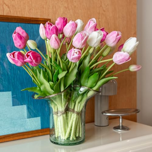 Artificial Tulips Flowers,Soft Touch Latex Bouquet, Fake Tulips,Spring Wedding Home Room Table Centerpiece Decor - color: 40pcs Th(no Vase)