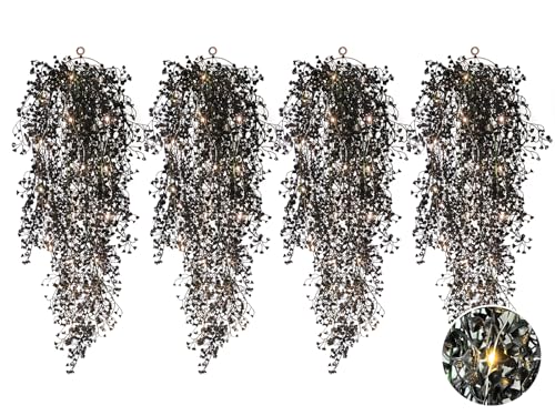 RECUTMS 2.5ft Artificial Hanging Plant with 30LED Lights Ferns Artificial Plants Large Faux Greenery Ivy 4pcs for Home Living Room House Wall Window Porch Office Wedding Decor (Black) - color: Black-light