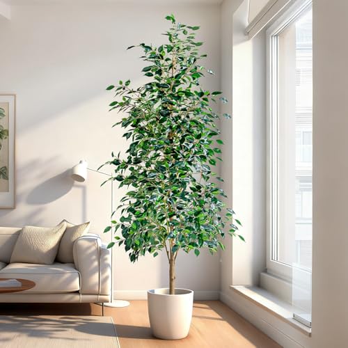 Bailikang 6FT Artificial Ficus Trees Indoor Faux Trees Indoor Fake Floor Plants Tall Artificial Tree with White Pot Faux Tree Fake Indoor Tree Silk Plants Artificial Trees for Home Decor Indoor - color: Green Leaf With White Pot, size: 6ft