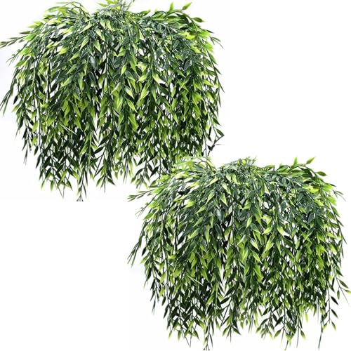Artificial Weeping Willow Plants, Fake Hanging Vines Decor Plastic Greenery Leaves Faux Ivy for Home Indoor Outdoor Garden Door Wall DIY Basket Planter Filler Wedding Party Decorations Green - 8 Pack - color: Weeping Willow Vines/ 8 Pcs