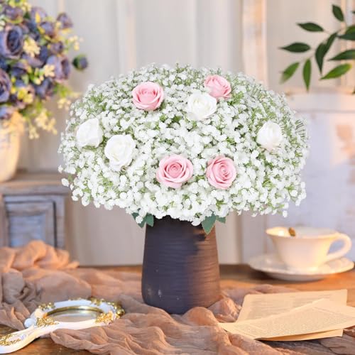 30 Pcs Babys Breath Artificial Flowers, 17.7" Real Touch White Gypsophila Bouquet, Fake Baby Breath Bulk for Wedding Centerpieces, Party, DIY Floral