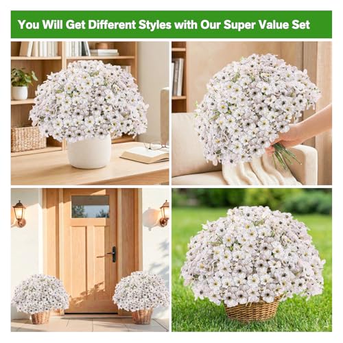 22 Pack Artificial Flowers Outdoor Fake Plants, Faux Flowers UV Resistant with Plastic Plants, Faux Silk Flowers for Outdoors Outside Front Porch Hanging Planter Window Box Garden Decoration(White) - color: White, size: 22 Bundles