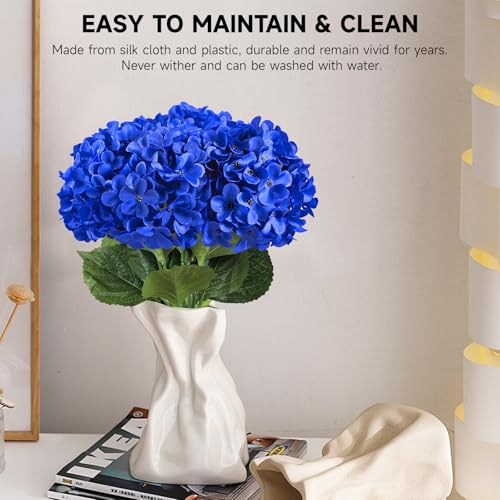 6 PCS Artificial Hydrangea Flowers, Faux Silk Hydrangea with Long Stems, Home Wedding Decor, Table Centerpieces, Party Decorations (Royal Blue) - color: Royal Blue