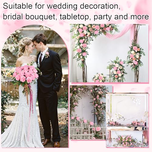 Ouddy Decor 50 Pcs Fake Roses Artificial Flowers Bulk Real Touch Velvet Silk Flowers with Long Stems for Wedding Bridal Bouquet DIY Table Centerpiece Mothers Day Valentines Gifts Home Decor, Pink - color: Pink, size: 50 Packs