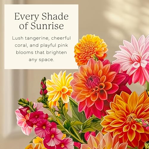 Freshcut Paper Grande Dahlia Sunrise 20.5 Inch Life-Sized 3D Pop Up Cards – Greeting Card, Birthday, Mothers Day, Thank You, Gifts for Mom and Her – Includes Notecard and Envelope - color: Dahlia Sunrise, size: Grande
