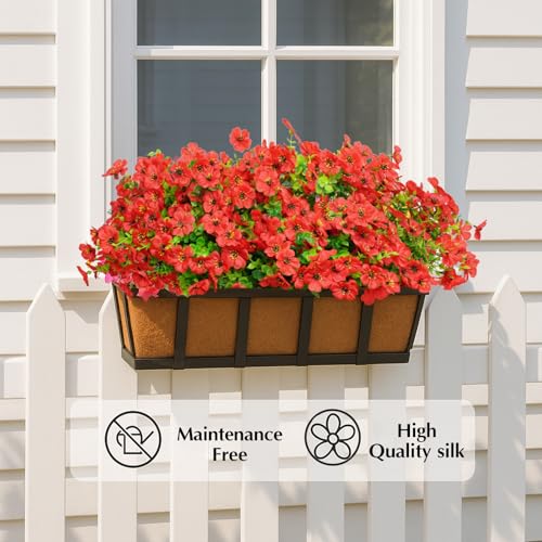 Artificial Flowers for Outdoors, 12 Bundles Outdoor Faux Plants,Uv Resistant Artificial Fake Flowers Plants, Realistic Spring Decor for Porch, Patio, Yard (Red) - color: Red