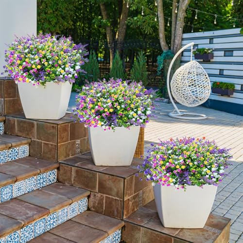 Toprooms Artificial Flowers for Outdoors, UV Resistant Fake Plants Flowers Greenery Shrubs Plants for Decoration Outside Plants Hanging Planter Home Garden Decor (Mix, 12 Pcs) - color: Mix