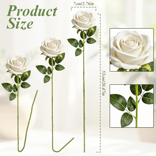 15PCS Artificial Flowers Fake Roses, Silk Artificial Ivory White Roses with Stems Realistic Bouquets for Wedding Centerpiece Valentines Day Decorations Home Decor Party Crafts DIY - color: White
