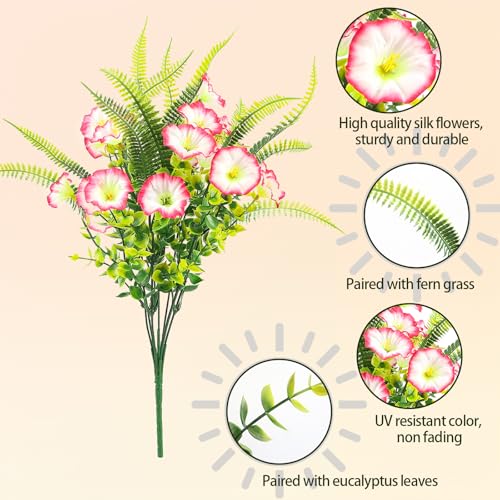 Artificial Flowers for Outdoors 12 Bundles UV Resistant Pink Artificial Petunias Fake Flowers Shrubs Plants with Fern for Indoor Outside Hanging Planters Home Garden Spring Summer Decorations - color: Pink