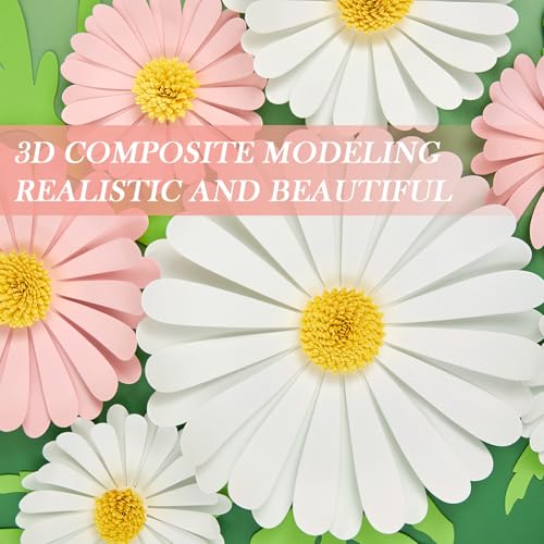 SUNBEAUTY Paper Flowers Decorations for Wall Giant Daisy Flowers Bulletin Board Decoration 3D Floral Tissue Paper Flowers Hanging for Classroom Wedding Baby Shower Tea Party Backdrop (Pink, White) - color: Pink White Daisy Paper Flowers