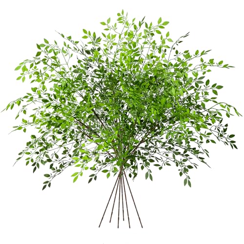 Fake Plants Eucalyptus Stems,Plastics Ficus Stems for Vase Artificial Plants,Greenery Stems Branches for Vase Faux Plants Indoor,Faux Greenery Indoor Vase Fillers for Home Decor（6PCS Green - color: Green1