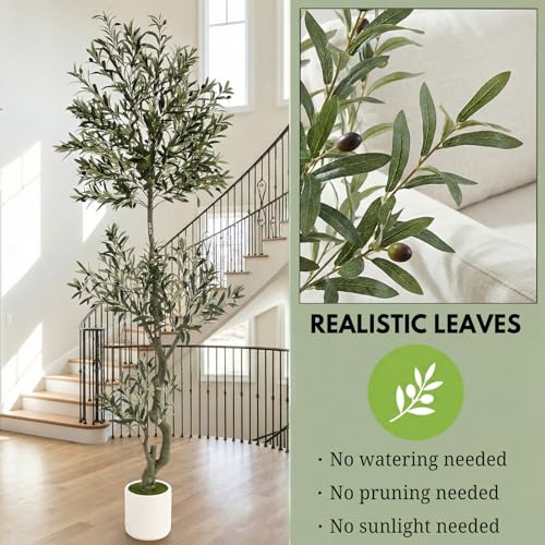8ft Spherical Fake Olive Tree Artificial Indoor,Faux Olive Tree with Pot,Large Olive Branches and Lifelike Fruits,for Home Office House Living Room Decor. - color: 8ft