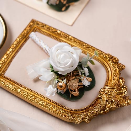 White Faux Foam Rose Men Boutonnieres for Wedding Prom 6Pcs | White Artificial Foam Rose Boutonnieres for Wedding Prom Groom Groomsmen Party Homecoming Graduation Suit Decoration - color: White Style a