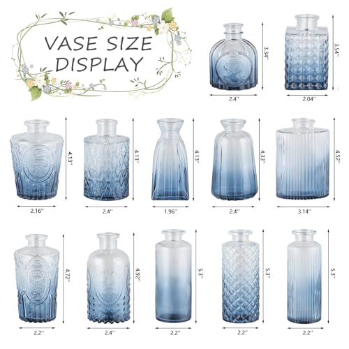 RUCKAE Glass Bud Vases Mini Flower Vase Small Vintage Vases for Centerpiece Table Wedding Decorations Home Decor Party(Gradient Blue 32pack) - color: Gradient Blue
