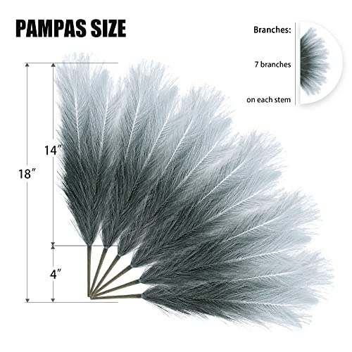 6 PCS Faux Pampas Grass Arrangement - 18"/45cm Artificial Fluffy Pompous Grass Stems for Boho Chic Home and Wedding Decor (Light Grey Gradient) - color: E3- Lightgrey Gradient