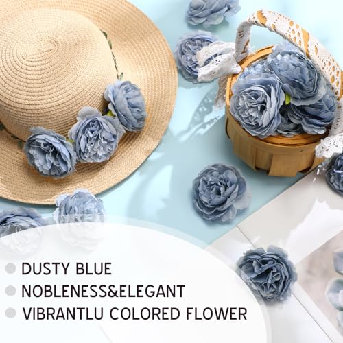Thiccywoov 50 Pcs Artificial Flowers, 3.2 Inches Silk Rose Head Flowers Fake No Stem for Wedding Bridal Bouquet Home Floral Decor DIY Centerpieces Arrangements Party Tables Decoration(Dusty Blue) - color: Dusty Blue