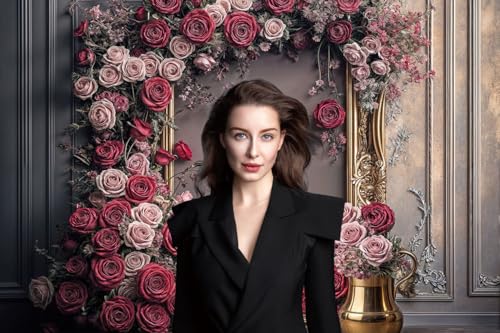 7X5ft Retro Wall Wedding Backdrops Frame Style Pink Red Rose Flowers Purple Wall Background Medieval Interior European Style Photo Background Bridal Birthday Girls Women Decoration Backdrop - color: Multi7, size: 7X5ft