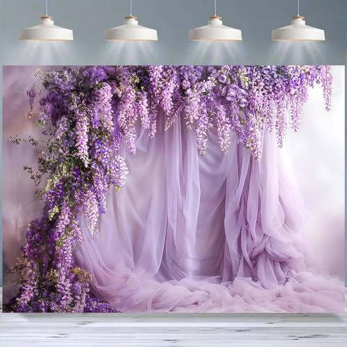 Purple Lavender Curtain Photography Background Lavenders Backdrops Curtain for Parties Backdrop Lavender Tulle Decor for Birthday Party Wedding Bridal Shower Floral Backdrop(Purple, 6x4feet) - color: Purple, size: 6x4feet