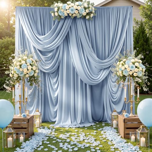 20ftx12ft Dusty Blue Backdrop Curtains for Parties, Wrinkle Free Polyester Photo Backdrop Drapes 4 Panels 12 ft Long Back Drop Cloth Drapery for Wedding Birthday Photography Background Party - color: Dusty Blue, size: 5ft(W)x12ft(H)_4 Panels