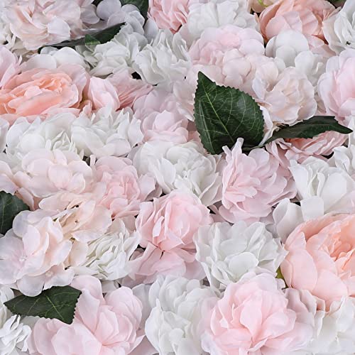 DNYSYSJ Flower Wall 6PCS 23.62" x 15.75" x 0.79" Lifelike Champagne Hydrangea Artificial Rose Flowers Panel Silk Fabric Wall Mat for Garden Patio Wedding Stage Indoor Outdoor Decor - color: Gradient Pink, size: 6 pieces