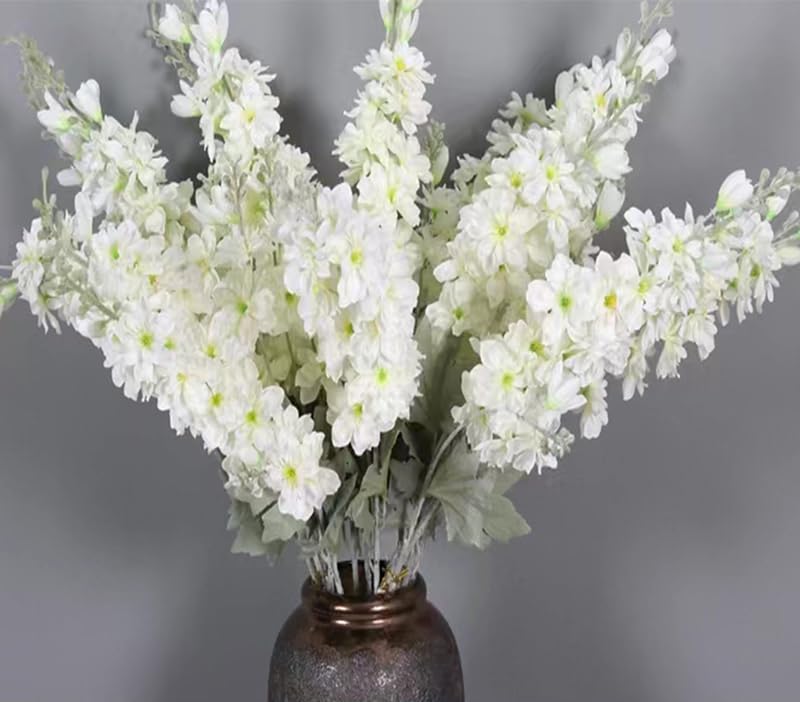 FERIAL Artificial Delphinium Flowers White Larkspur Faux Snapdragon Long Stem Fake Plant Spray Arrangement for Home Garden Wedding Arrangement Table Vase Decor (White) - color: White
