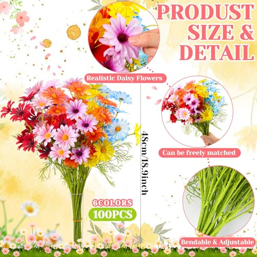 Giegxin 100 Pcs Artificial Daisy Flowers Bulk Realistic Fake Daisies Faux Wildflower Daisy UV Resistant Silk Fake Flowers Plants for Outside Wedding Garden Home Table Decor (Mix Colors) - color: Mix Colors