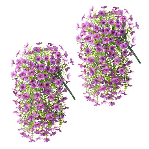 ZFProcess Artificial Hanging Flowers for Outdoors Spring Decoration, 2PCS Silk Fake Daisy Realistic Outdoor Flowers UV Resistant Porch Patio Window Yard Decor(Purple) - color: Purple