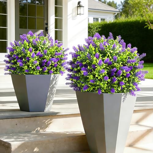 2 Pack 25" Artificial Lavender Topiary Ball Trees for Outdoors, UV Resistant Faux Evergreen Shrubs with Ground Spikes, Fake Bush Ball Plants for Front Porch, Patio, Garden, Indoor Outdoor Home Decor - color: Lavender