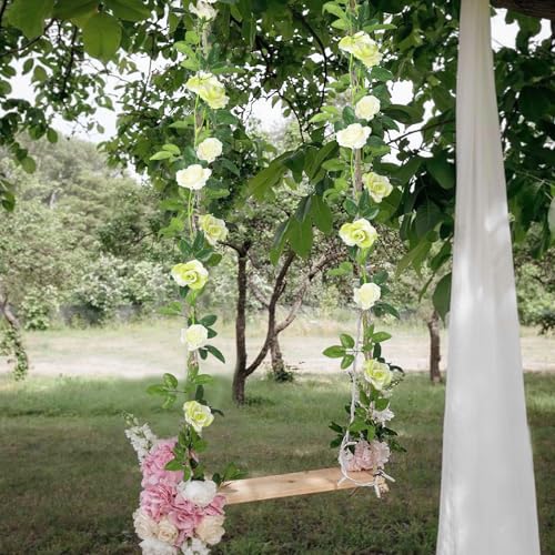 2 Pcs Artificial Rose Flower Garland Outdoor White 15.8ft Fake Vines Silk Flowers Hanging Rose Ivy Vines for Bedroom Wedding Arch Decor Flower Garland for Backdrop Wall Party Garden Centerpiece - color: White