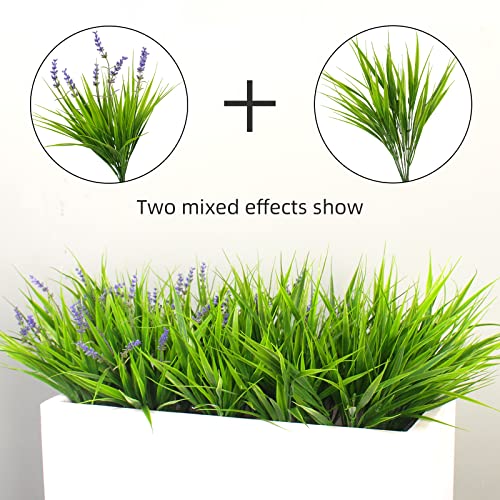alyptus Artificial Grass Outdoor 12 Bundles Fake Plants Outside Green Onion Faux Greenery Shrubs for Front Porch Planters Pot Décor for Outdoors (Grass) - color: Grass