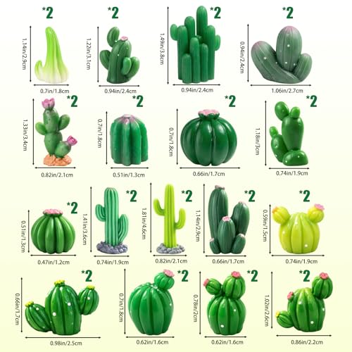 Mini Cactus, 34 Piece Small Cactus Decor Collection with Desert Theme, Resin Figurines for Home and Office Decoration, Miniature Garden Arrangement Decorations