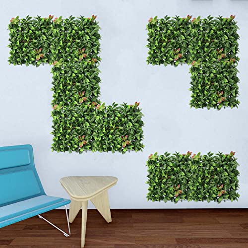 E&K 6Pcs 20" x 20" Artificial Grass Wall Panels, Faux Boxwood Greenery Backdrop Decor, UV Protected Privacy Hedge Screen for Indoor Outdoor (Photinia) - color: Photinia